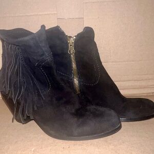 Sam Edelman Black Suede  Fringe Ankle Booties Size -7.5